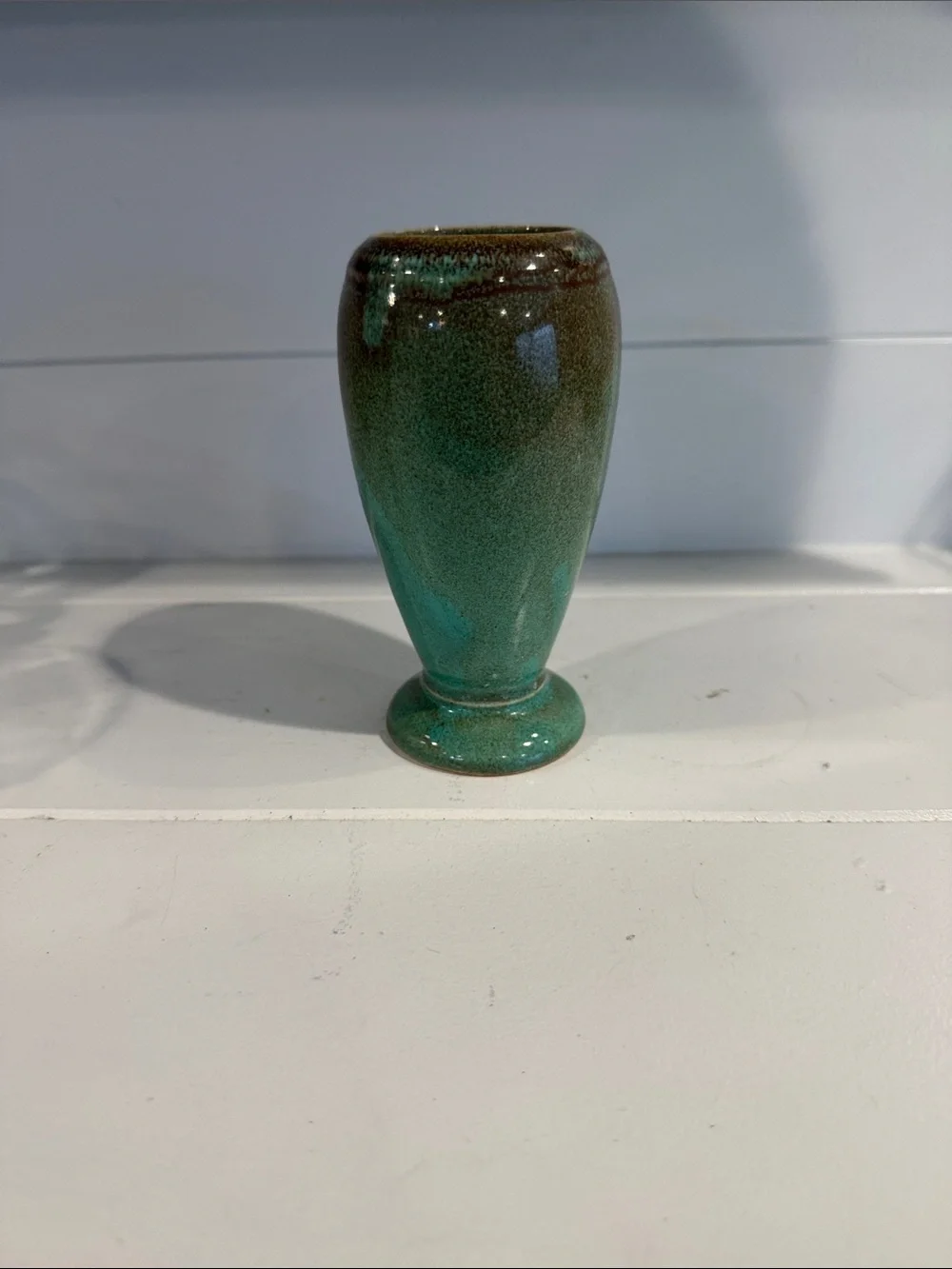 Small Glazed Pottery Vase in Green and Brown
